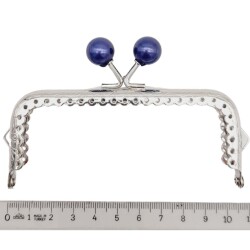 Angel Çanta Aksesuar 10.5 cm Gümüş Metal Lacivert Toplu Dikdörtgen Cüzdan Klipsi Çanta Bursu Model 2 - 2