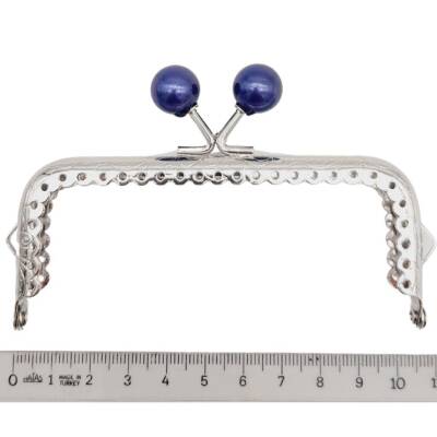 Angel Çanta Aksesuar 10.5 cm Gümüş Metal Lacivert Toplu Dikdörtgen Cüzdan Klipsi Çanta Bursu Model 2 - 2