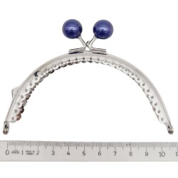 Angel Çanta Aksesuar 10.5 cm Gümüş Metal Lacivert Toplu Oval Cüzdan Klipsi Çanta Bursu Model 2 - 2