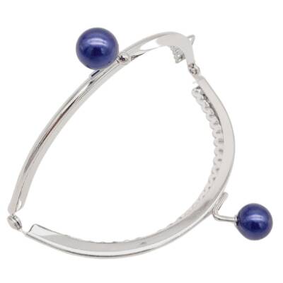 Angel Çanta Aksesuar 10.5 cm Gümüş Metal Lacivert Toplu Oval Cüzdan Klipsi Çanta Bursu Model 2 - 3