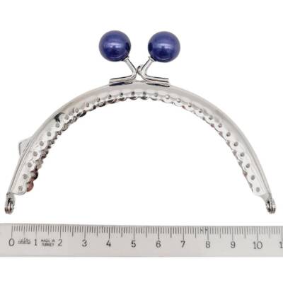 Angel Çanta Aksesuar 10.5 cm Gümüş Metal Lacivert Toplu Oval Cüzdan Klipsi Çanta Bursu Model 2 - 2