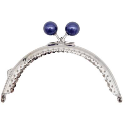Angel Çanta Aksesuar 10.5 cm Gümüş Metal Lacivert Toplu Oval Cüzdan Klipsi Çanta Bursu Model 2 - 1