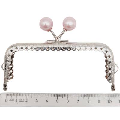 Angel Çanta Aksesuar 10.5 cm Gümüş Metal Pudra Toplu Dikdörtgen Cüzdan Klipsi Çanta Bursu Model 2 - 2