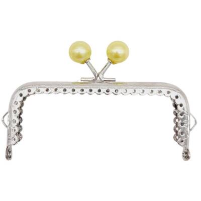 Angel Çanta Aksesuar 10.5 cm Gümüş Metal Sarı Toplu Dikdörtgen Cüzdan Klipsi Çanta Bursu Model 2 - 1