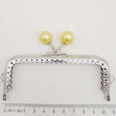 Angel Çanta Aksesuar 10.5 cm Gümüş Metal Sarı Toplu Dikdörtgen Cüzdan Klipsi Çanta Bursu Model 2 - 2