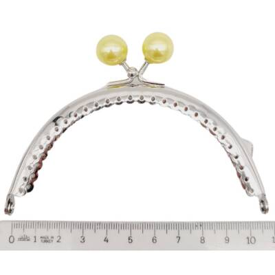 Angel Çanta Aksesuar 10.5 cm Gümüş Metal Sarı Toplu Oval Cüzdan Klipsi Çanta Bursu Model 2 - 2