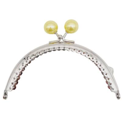 Angel Çanta Aksesuar 10.5 cm Gümüş Metal Sarı Toplu Oval Cüzdan Klipsi Çanta Bursu Model 2 - 1