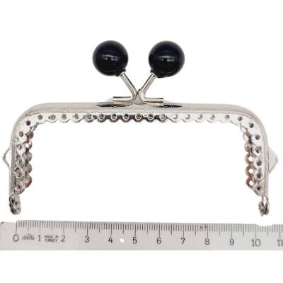 Angel Çanta Aksesuar 10.5 cm Gümüş Metal Siyah Toplu Dikdörtgen Cüzdan Klipsi Çanta Bursu Model 2 - 2