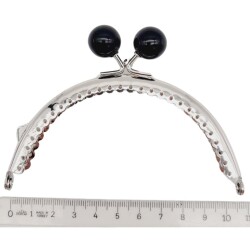 Angel Çanta Aksesuar 10.5 cm Gümüş Metal Siyah Toplu Oval Cüzdan Klipsi Çanta Bursu Model 2 - 2