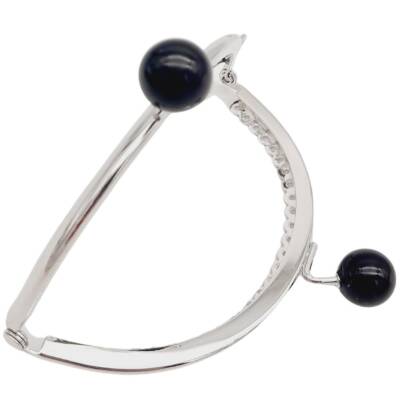 Angel Çanta Aksesuar 10.5 cm Gümüş Metal Siyah Toplu Oval Cüzdan Klipsi Çanta Bursu Model 2 - 3