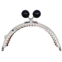 Angel Çanta Aksesuar 10.5 cm Gümüş Metal Siyah Toplu Oval Cüzdan Klipsi Çanta Bursu Model 2 - Angel Çanta Aksesuar