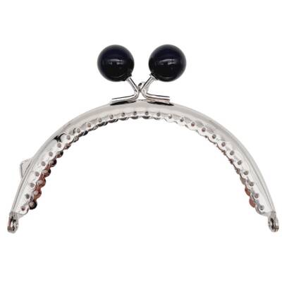 Angel Çanta Aksesuar 10.5 cm Gümüş Metal Siyah Toplu Oval Cüzdan Klipsi Çanta Bursu Model 2 - 1