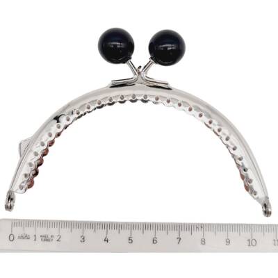 Angel Çanta Aksesuar 10.5 cm Gümüş Metal Siyah Toplu Oval Cüzdan Klipsi Çanta Bursu Model 2 - 2