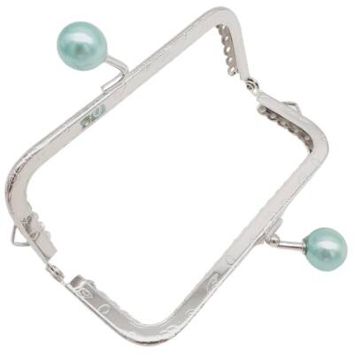 Angel Çanta Aksesuar 10.5 cm Gümüş Metal Su Yeşili Toplu Dikdörtgen Cüzdan Klipsi Çanta Bursu Model 2 - 3