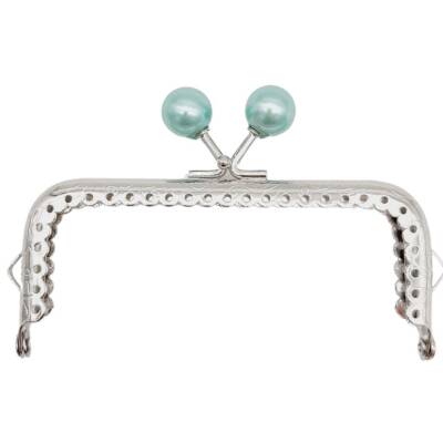 Angel Çanta Aksesuar 10.5 cm Gümüş Metal Su Yeşili Toplu Dikdörtgen Cüzdan Klipsi Çanta Bursu Model 2 - 1