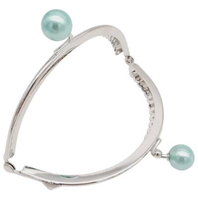 Angel Çanta Aksesuar 10.5 cm Gümüş Metal Su Yeşili Toplu Oval Cüzdan Klipsi Çanta Bursu Model 2 - 3