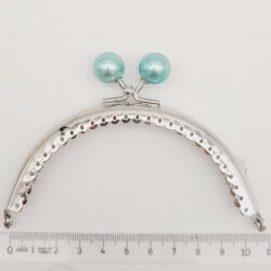 Angel Çanta Aksesuar 10.5 cm Gümüş Metal Su Yeşili Toplu Oval Cüzdan Klipsi Çanta Bursu Model 2 - 2