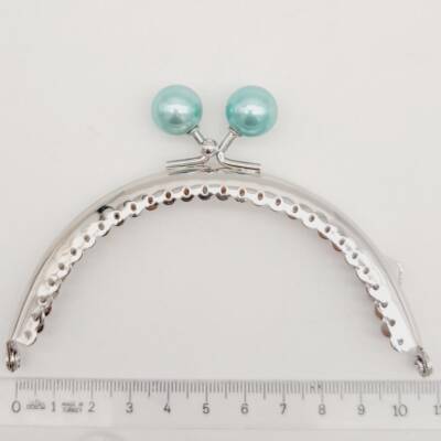 Angel Çanta Aksesuar 10.5 cm Gümüş Metal Su Yeşili Toplu Oval Cüzdan Klipsi Çanta Bursu Model 2 - 2