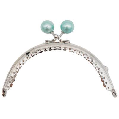 Angel Çanta Aksesuar 10.5 cm Gümüş Metal Su Yeşili Toplu Oval Cüzdan Klipsi Çanta Bursu Model 2 - 1