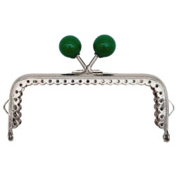 Angel Çanta Aksesuar 10.5 cm Gümüş Metal Yeşil Toplu Dikdörtgen Cüzdan Klipsi Çanta Bursu Model 2 - Angel Çanta Aksesuar