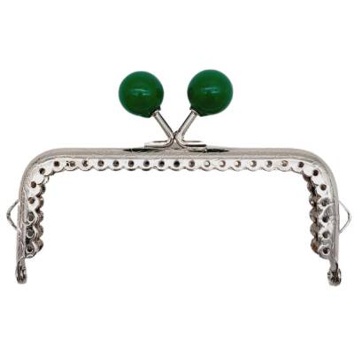 Angel Çanta Aksesuar 10.5 cm Gümüş Metal Yeşil Toplu Dikdörtgen Cüzdan Klipsi Çanta Bursu Model 2 - 1