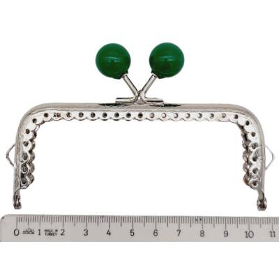 Angel Çanta Aksesuar 10.5 cm Gümüş Metal Yeşil Toplu Dikdörtgen Cüzdan Klipsi Çanta Bursu Model 2 - 2