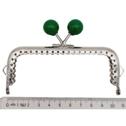 Angel Çanta Aksesuar 10.5 cm Gümüş Metal Yeşil Toplu Dikdörtgen Cüzdan Klipsi Çanta Bursu Model 2 - 2