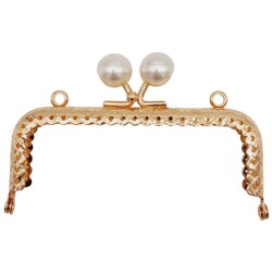 Angel Çanta Aksesuar 10.5 cm İncili Dikdörtgen Cüzdan Çanta Klipsi Bursu Light Gold Metalli - Angel Çanta Aksesuar