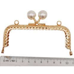 Angel Çanta Aksesuar 10.5 cm İncili Dikdörtgen Cüzdan Çanta Klipsi Bursu Light Gold Metalli - 2