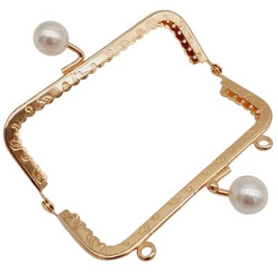 Angel Çanta Aksesuar 10.5 cm İncili Dikdörtgen Cüzdan Çanta Klipsi Bursu Light Gold Metalli - 3
