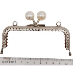 Angel Çanta Aksesuar 10.5 cm İncili Dikdörtgen Cüzdan Çanta Klipsi Bursu Gümüş Metalli - 2