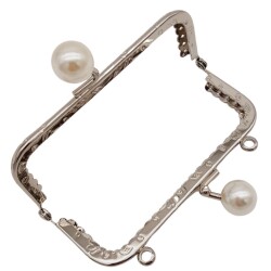 Angel Çanta Aksesuar 10.5 cm İncili Dikdörtgen Cüzdan Çanta Klipsi Bursu Gümüş Metalli - 3