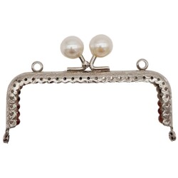 Angel Çanta Aksesuar 10.5 cm İncili Dikdörtgen Cüzdan Çanta Klipsi Bursu Gümüş Metalli - Angel Çanta Aksesuar