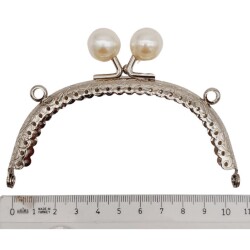 Angel Çanta Aksesuar 10.5 cm İncili Oval Cüzdan Çanta Klipsi Bursu Gümüş Metalli - 2