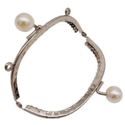 Angel Çanta Aksesuar 10.5 cm İncili Oval Cüzdan Çanta Klipsi Bursu Gümüş Metalli - 3