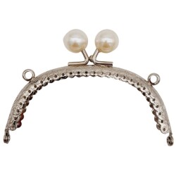 Angel Çanta Aksesuar 10.5 cm İncili Oval Cüzdan Çanta Klipsi Bursu Gümüş Metalli - Angel Çanta Aksesuar