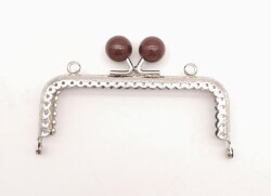 Angel Çanta Aksesuar 10.5 cm Kahverengi Toplu Çanta Klipsi Çanta Bursu Gümüş Metal - Angel Çanta Aksesuar