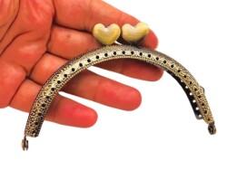 Angel Çanta Aksesuar 10.5 cm Oval Cüzdan Klipsi Cüzdan Bursu Antik Renk Kalpli Model - Angel Çanta Aksesuar