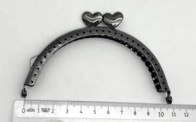 Angel Çanta Aksesuar 10.5 cm Oval Cüzdan Klipsi Cüzdan Bursu Füme Renk Kalpli Model - 1
