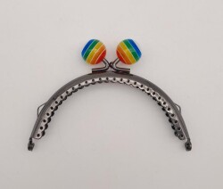 Angel Çanta Aksesuar 10.5 cm Renkli Şeker Başlıklı Cüzdan Çanta Klipsi Bursu Füme Metal - Angel Çanta Aksesuar