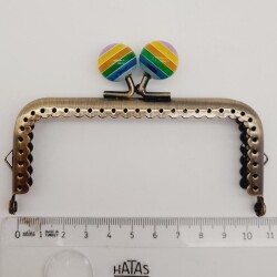 Angel Çanta Aksesuar 10.5 cm Renkli Şeker Başlıklı Dikdörtgen Cüzdan Çanta Klipsi Bursu Antik Metal - 2