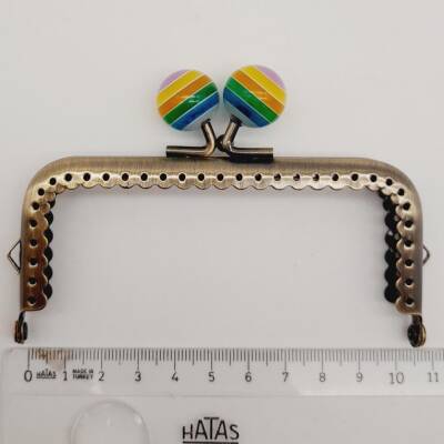 Angel Çanta Aksesuar 10.5 cm Renkli Şeker Başlıklı Dikdörtgen Cüzdan Çanta Klipsi Bursu Antik Metal - 2
