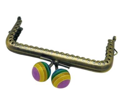 Angel Çanta Aksesuar 10.5 cm Renkli Şeker Başlıklı Dikdörtgen Cüzdan Çanta Klipsi Bursu Antik Metal - 1