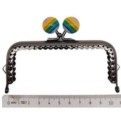 Angel Çanta Aksesuar 10.5 cm Renkli Şeker Başlıklı Dikdörtgen Cüzdan Çanta Klipsi Bursu Füme Metal - 2