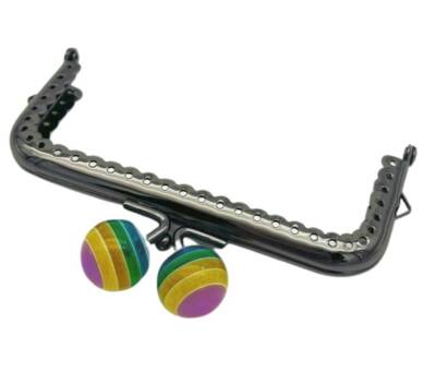 Angel Çanta Aksesuar 10.5 cm Renkli Şeker Başlıklı Dikdörtgen Cüzdan Çanta Klipsi Bursu Füme Metal - 1