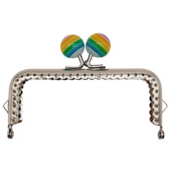 Angel Çanta Aksesuar 10.5 cm Renkli Şeker Başlıklı Dikdörtgen Cüzdan Çanta Klipsi Bursu Gümüş Metal - Angel Çanta Aksesuar