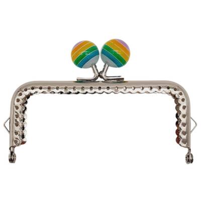 Angel Çanta Aksesuar 10.5 cm Renkli Şeker Başlıklı Dikdörtgen Cüzdan Çanta Klipsi Bursu Gümüş Metal - 1