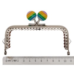 Angel Çanta Aksesuar 10.5 cm Renkli Şeker Başlıklı Dikdörtgen Cüzdan Çanta Klipsi Bursu Gümüş Metal - 2