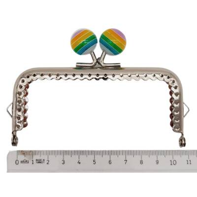 Angel Çanta Aksesuar 10.5 cm Renkli Şeker Başlıklı Dikdörtgen Cüzdan Çanta Klipsi Bursu Gümüş Metal - 2