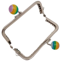 Angel Çanta Aksesuar 10.5 cm Renkli Şeker Başlıklı Dikdörtgen Cüzdan Çanta Klipsi Bursu Gümüş Metal - 3